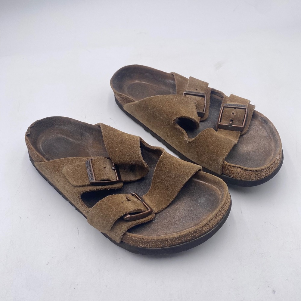 Birkenstock Zurich Suede Sandals Women 6 Brown Buckle Slide Cork Footbed Comfort
